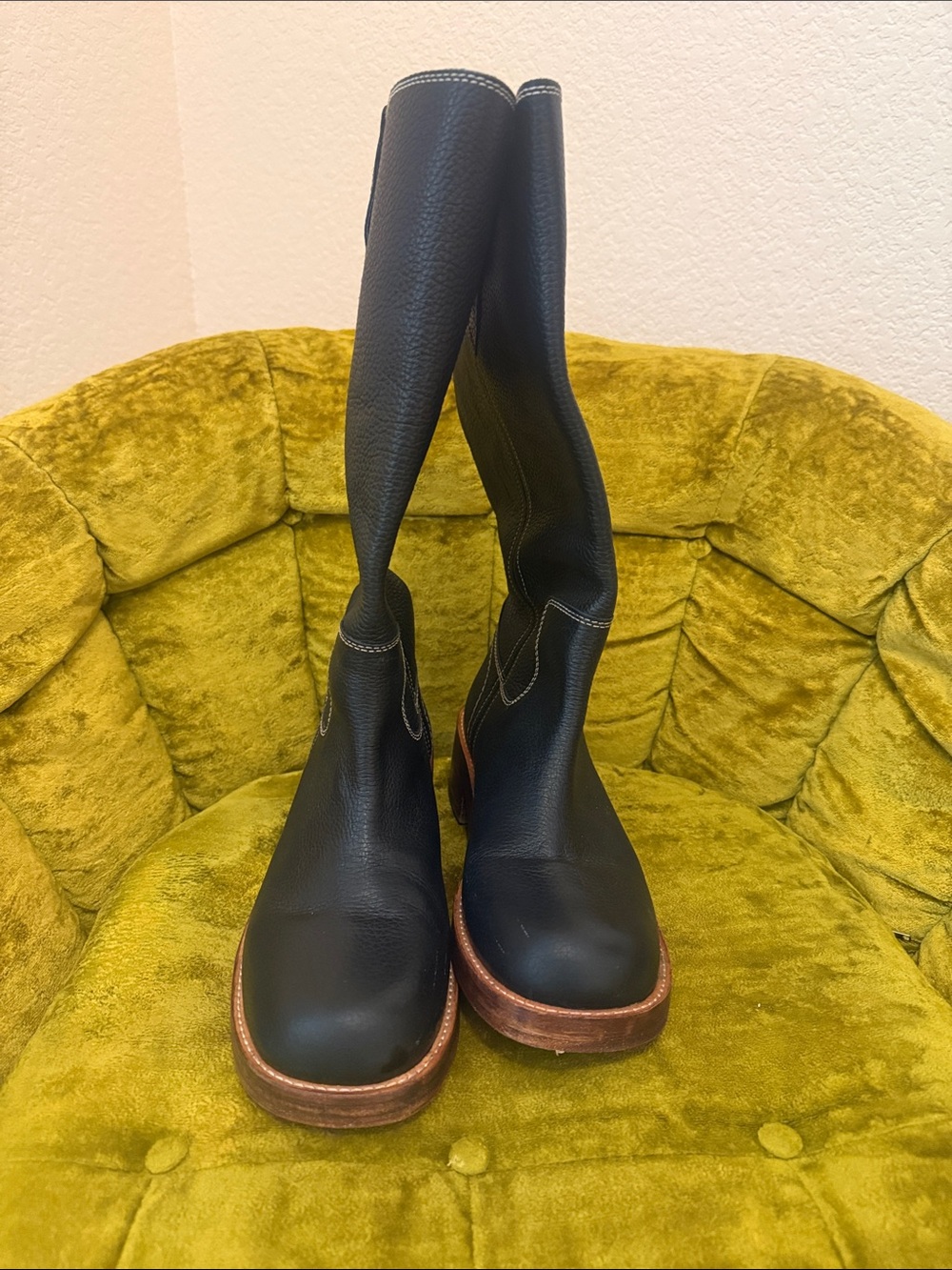 Free People Black Lace-Up Mid-Calf Boots with Brown Sole